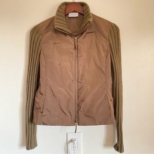 Akris Punto Womens Size 4 Brown Bomber Jacket Knit Sweater Sleeve.